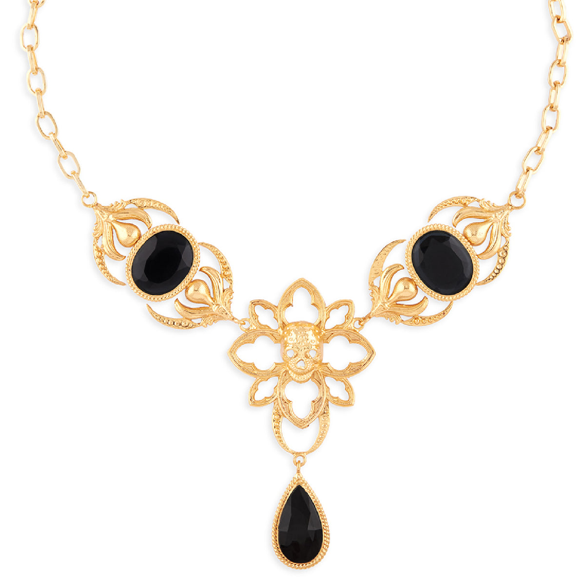 Gold Goth Skull Necklace