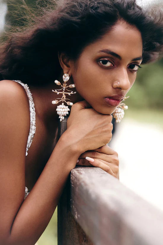 Pearl Crown Statement Earrings