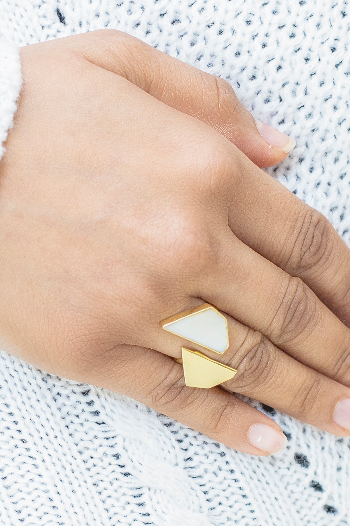 Gold White Mother of Pearl Minimal Statement Ring