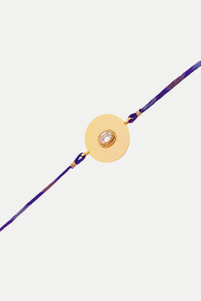  Gold Plated Modern Rakhi With Crystal And Blue Thread