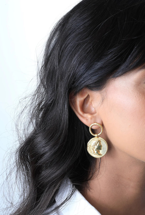 Golden Coin Embossed Earrings