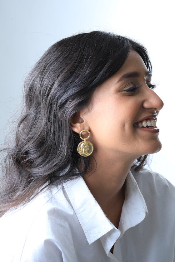 Golden Coin Embossed Earrings