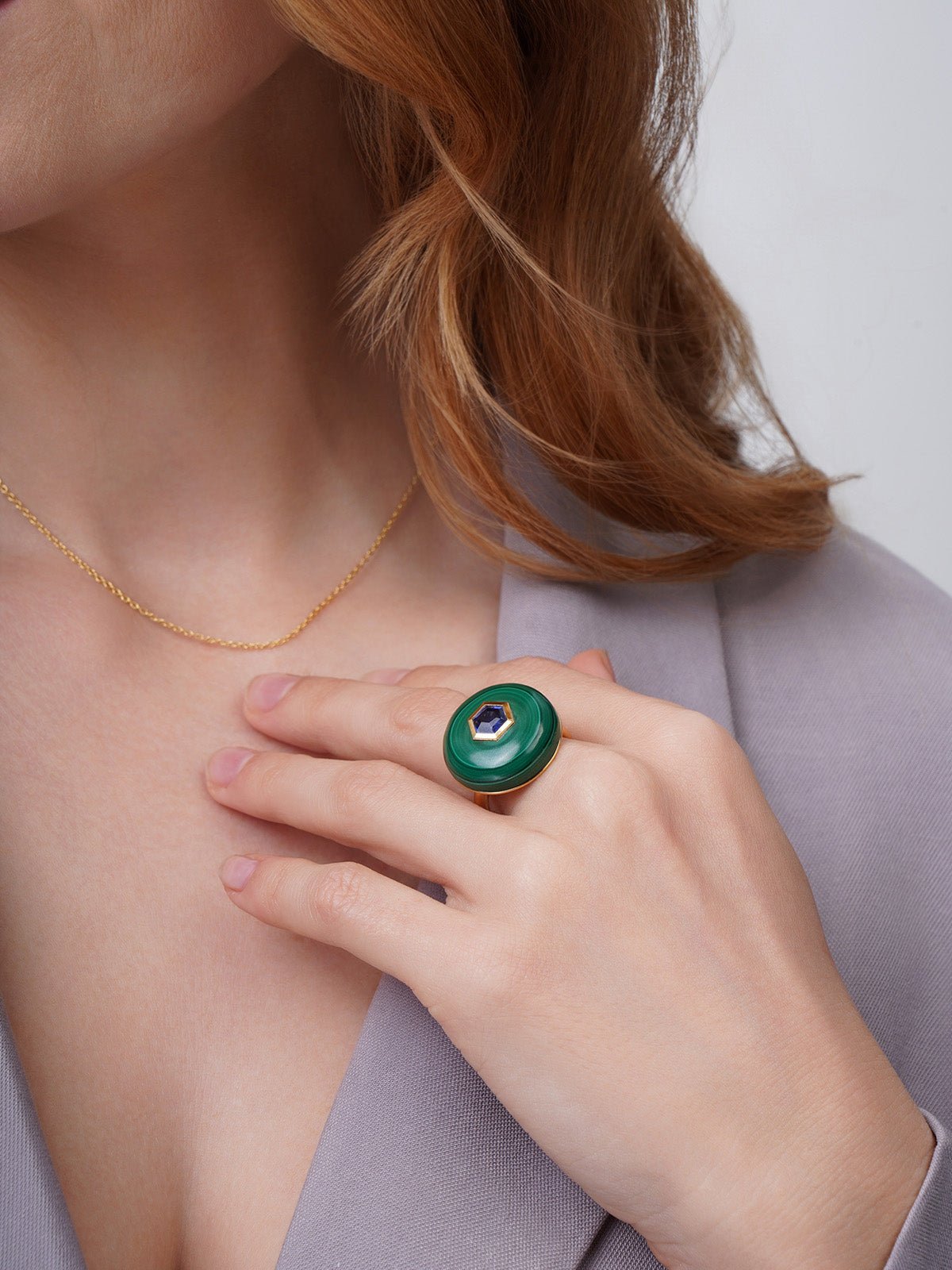 Genesis Malachite Round & Kyanite Hexagon Ring