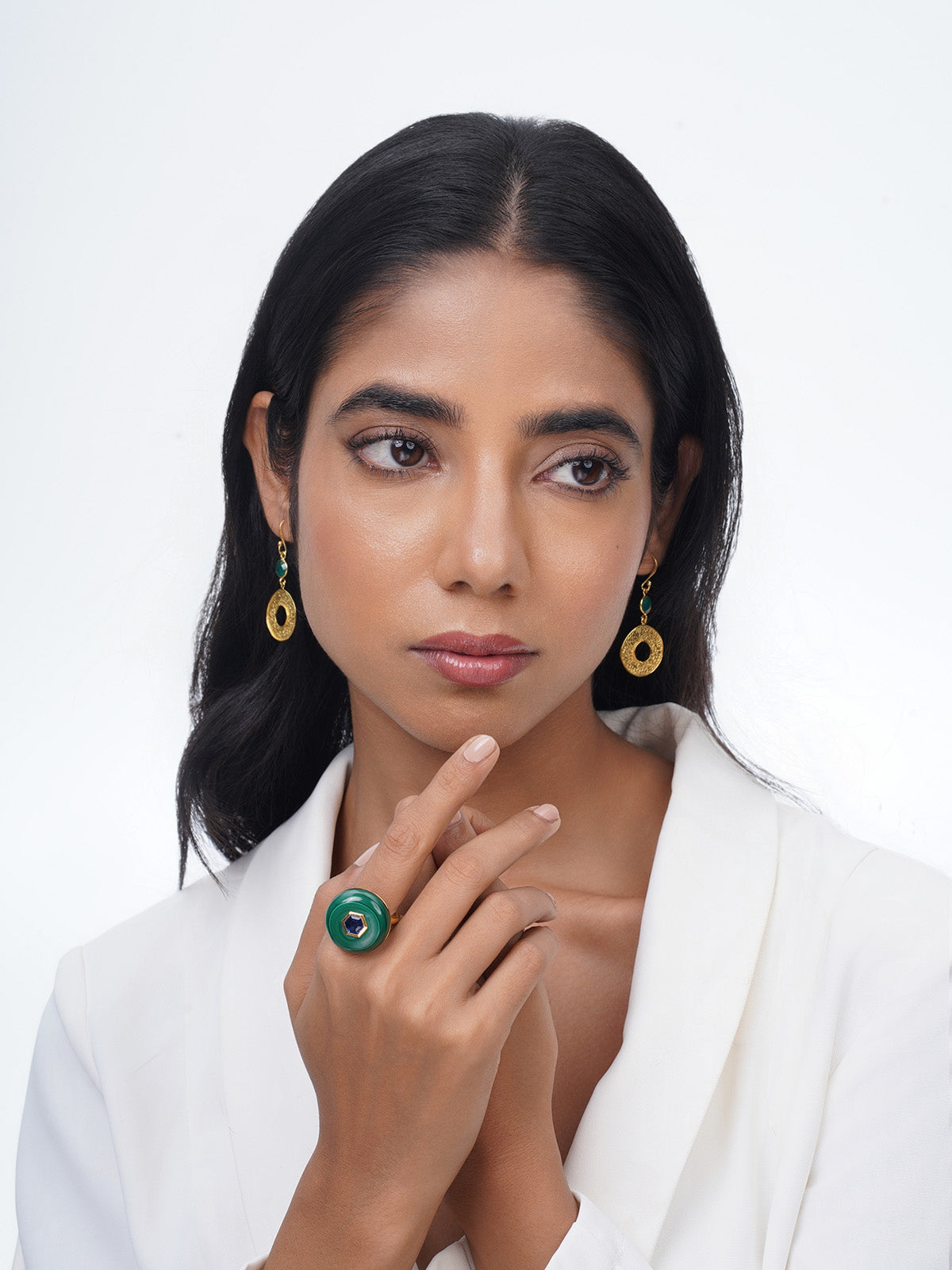 Genesis Malachite Round & Kyanite Hexagon Ring