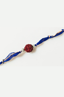  Rudraksha Rakhi With Blue And Beige Thread And Silver