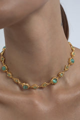 Gold Aqua Gemstone Choker Necklace
