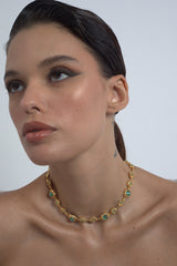 Gold Aqua Gemstone Choker Necklace