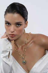 Vintage Cross Gemstone Chain Necklace