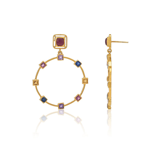 Multi Gemstone Hoop Earrings