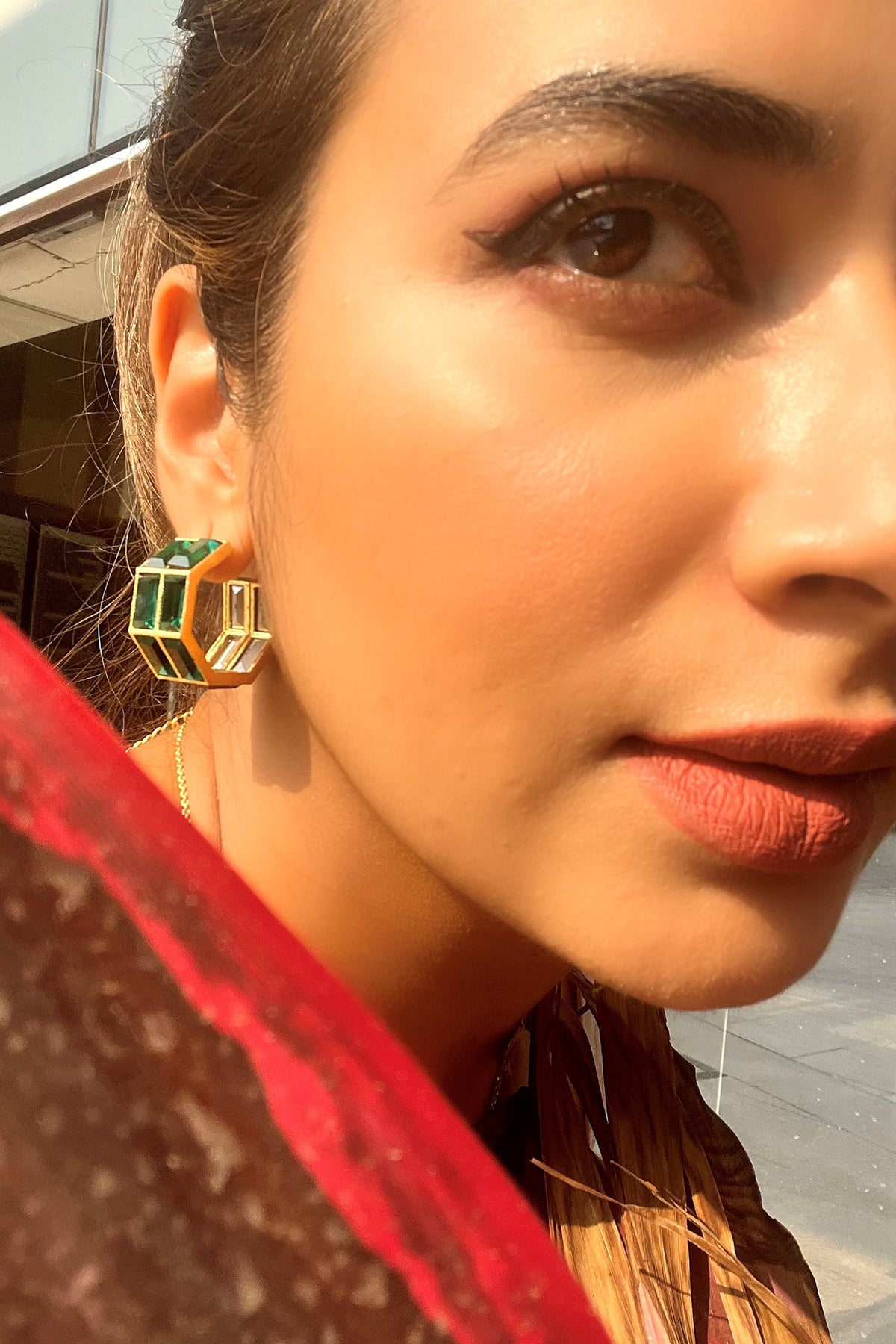 Chandelier Emerald Baguette Hoops