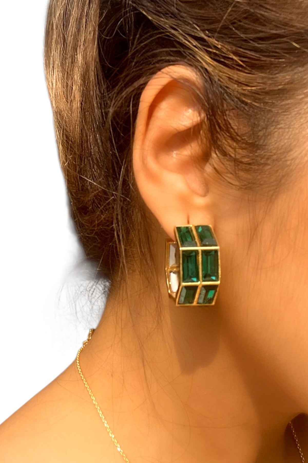 Chandelier Emerald Baguette Hoops