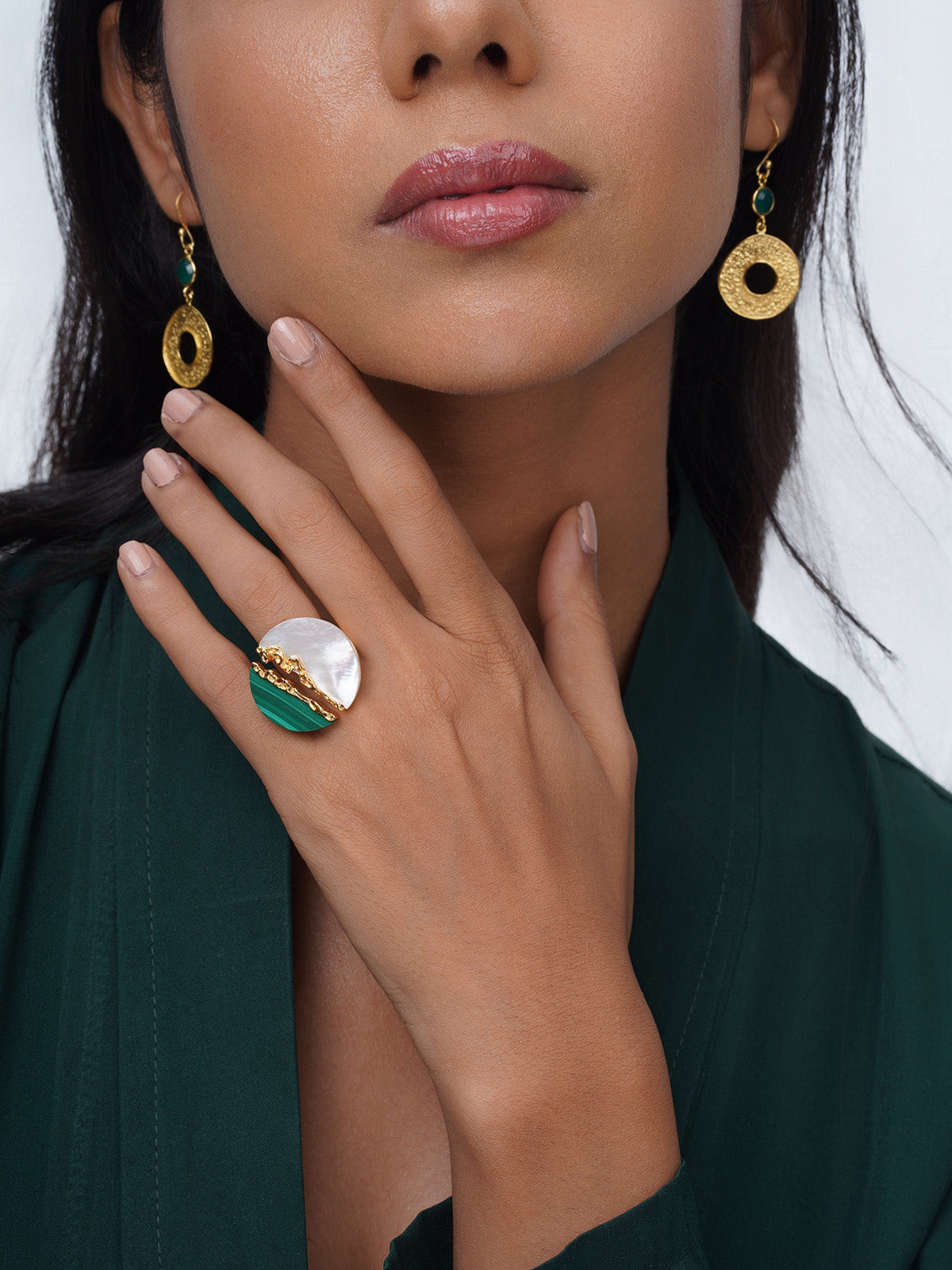 Luna Mother of Pearl and Malachite Ring