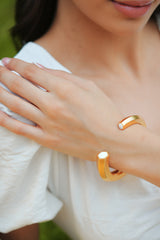 Gold White Enamel Hexagonal Open Cuff Bracelet