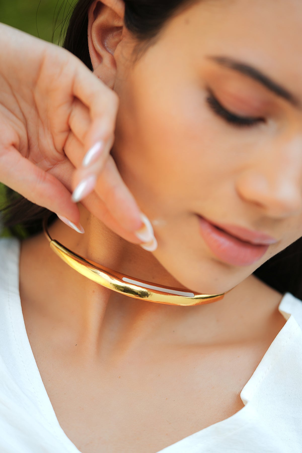 Gold White Enamel Statement Necklace