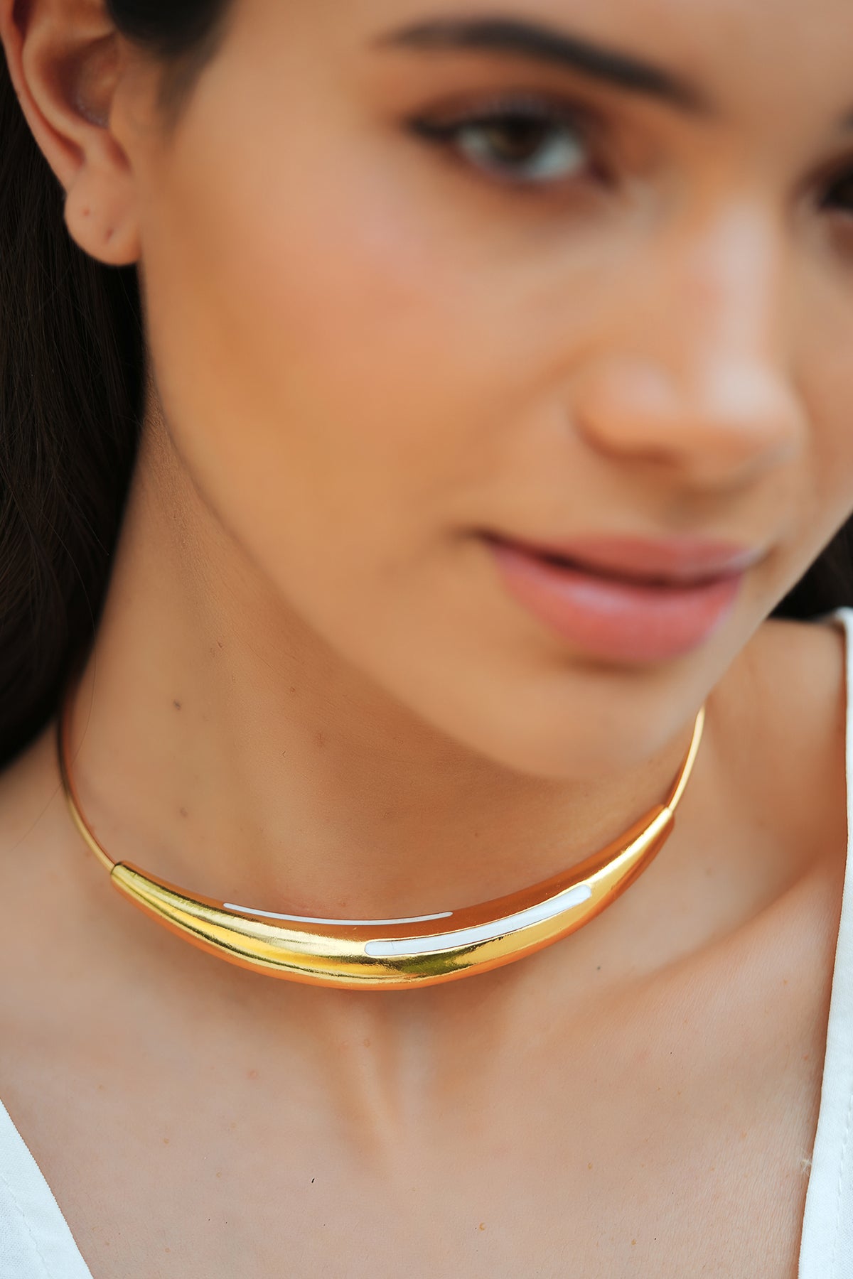 Gold White Enamel Statement Necklace