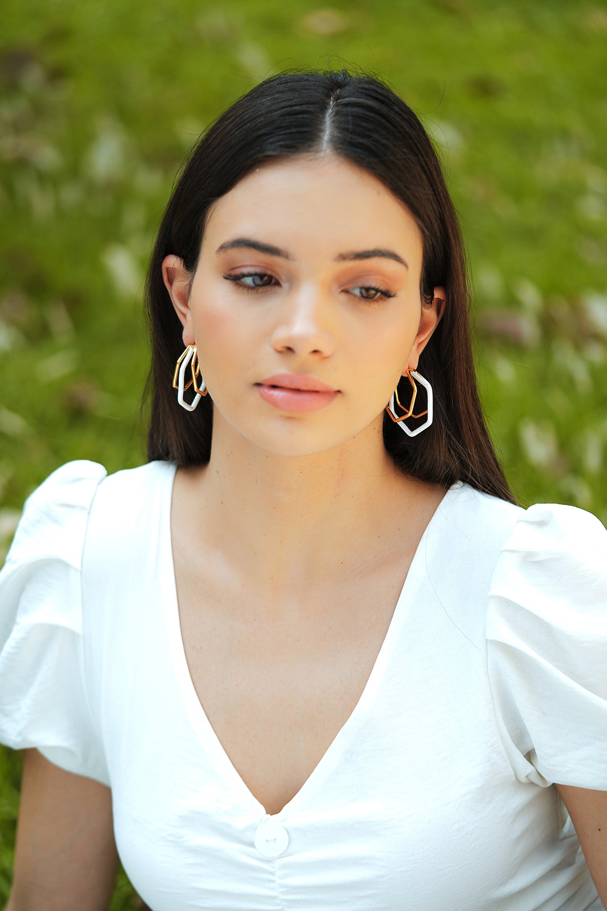 Gold Trio White Enamel Hoop Earrings