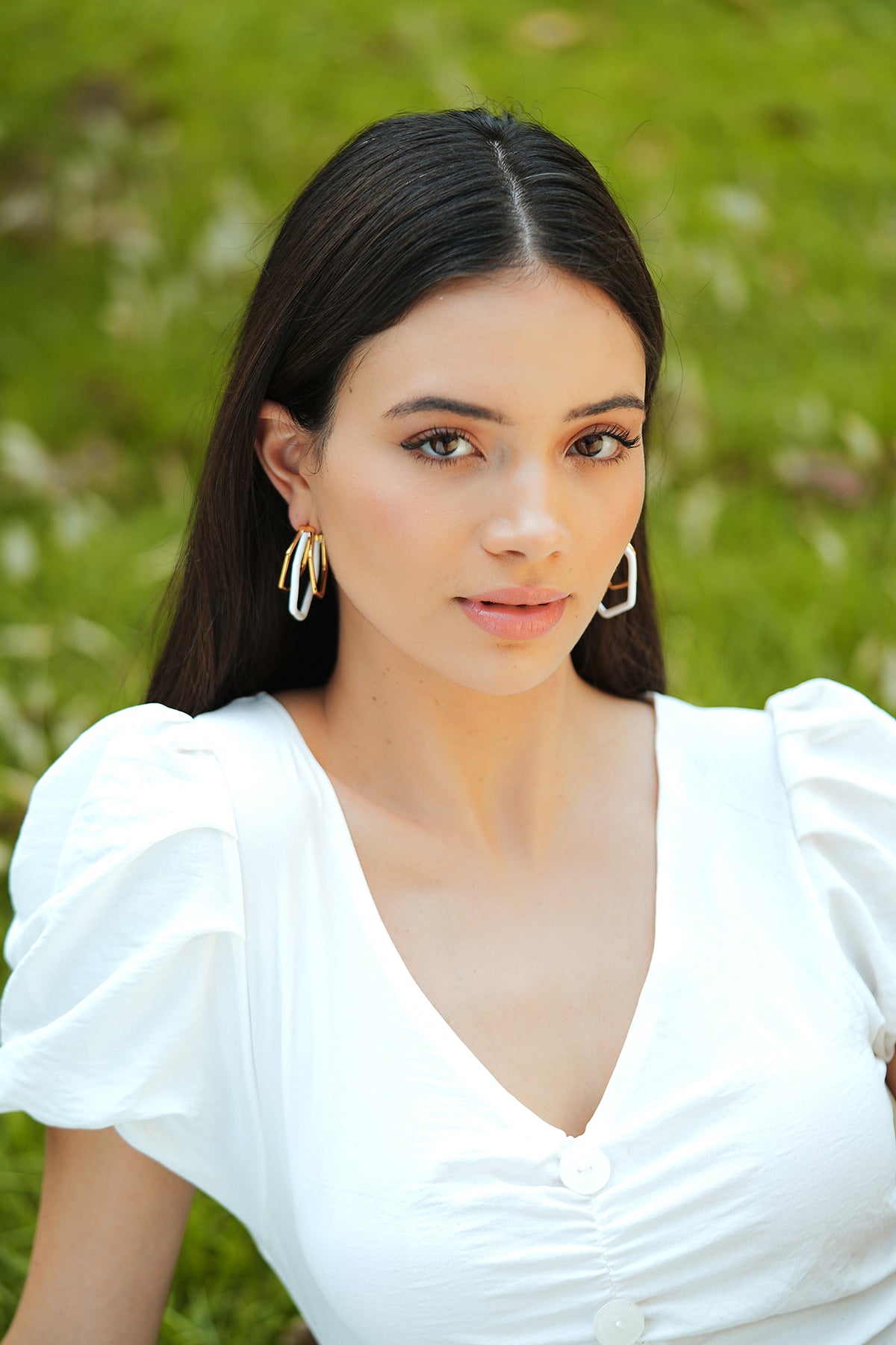 Gold Trio White Enamel Hoop Earrings