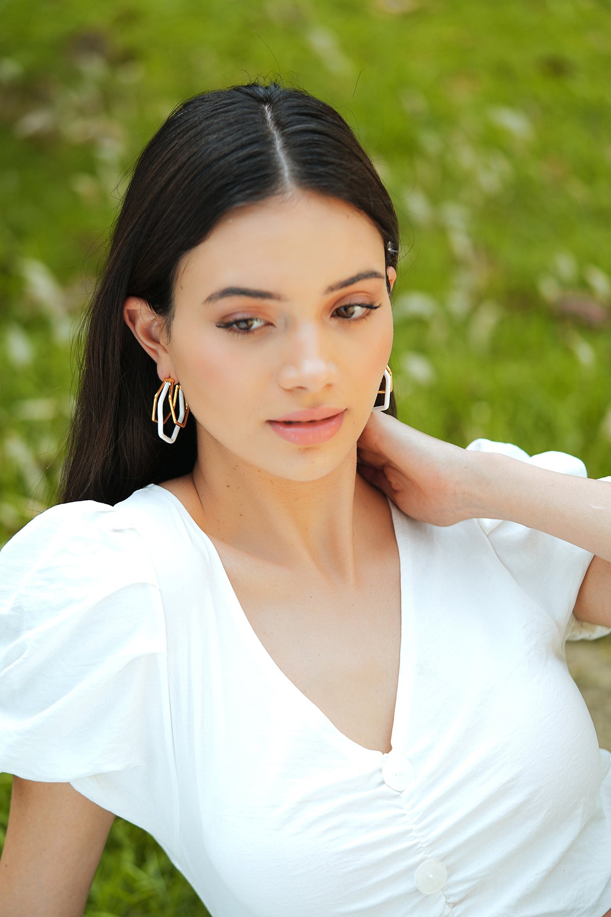 Gold Trio White Enamel Hoop Earrings