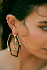 XL Gold Black Enamel Hoop Earrings