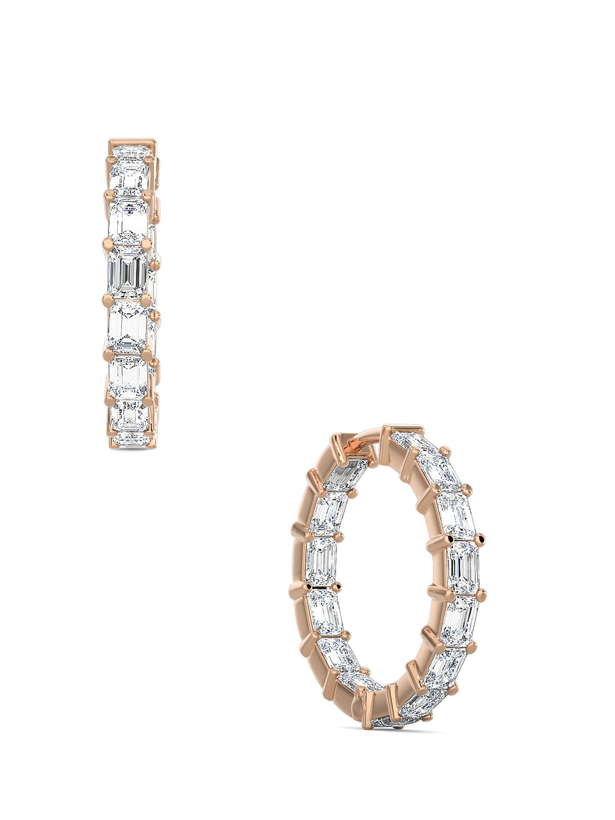 Emerald Cut Diamond Hoops