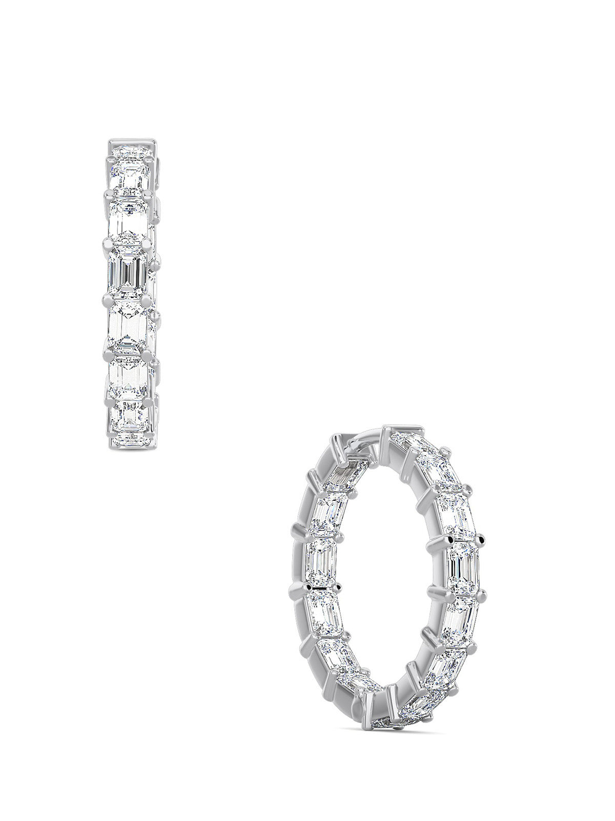 Emerald Cut Diamond Hoops