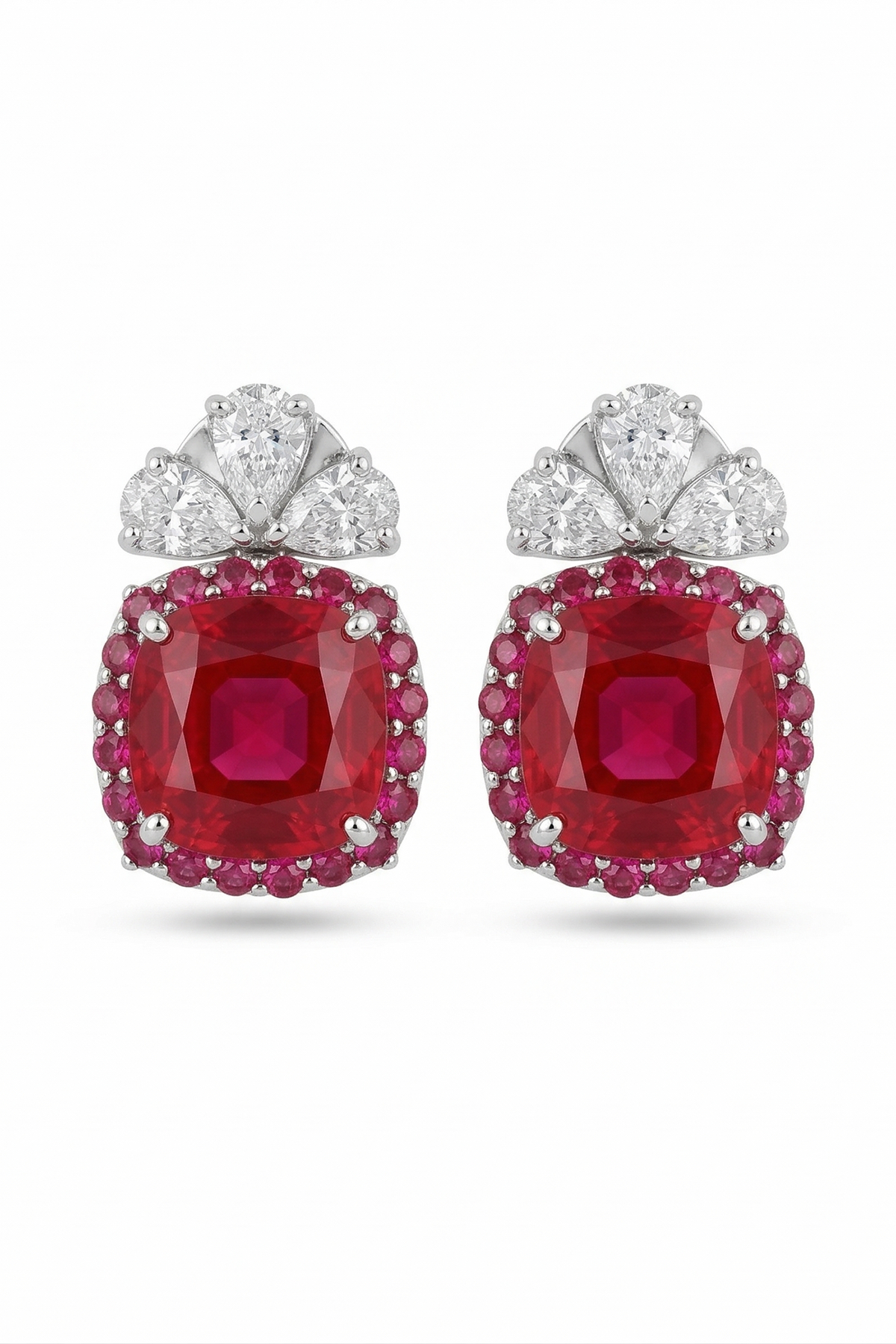 Red Floral Gemstone Stud Earrings