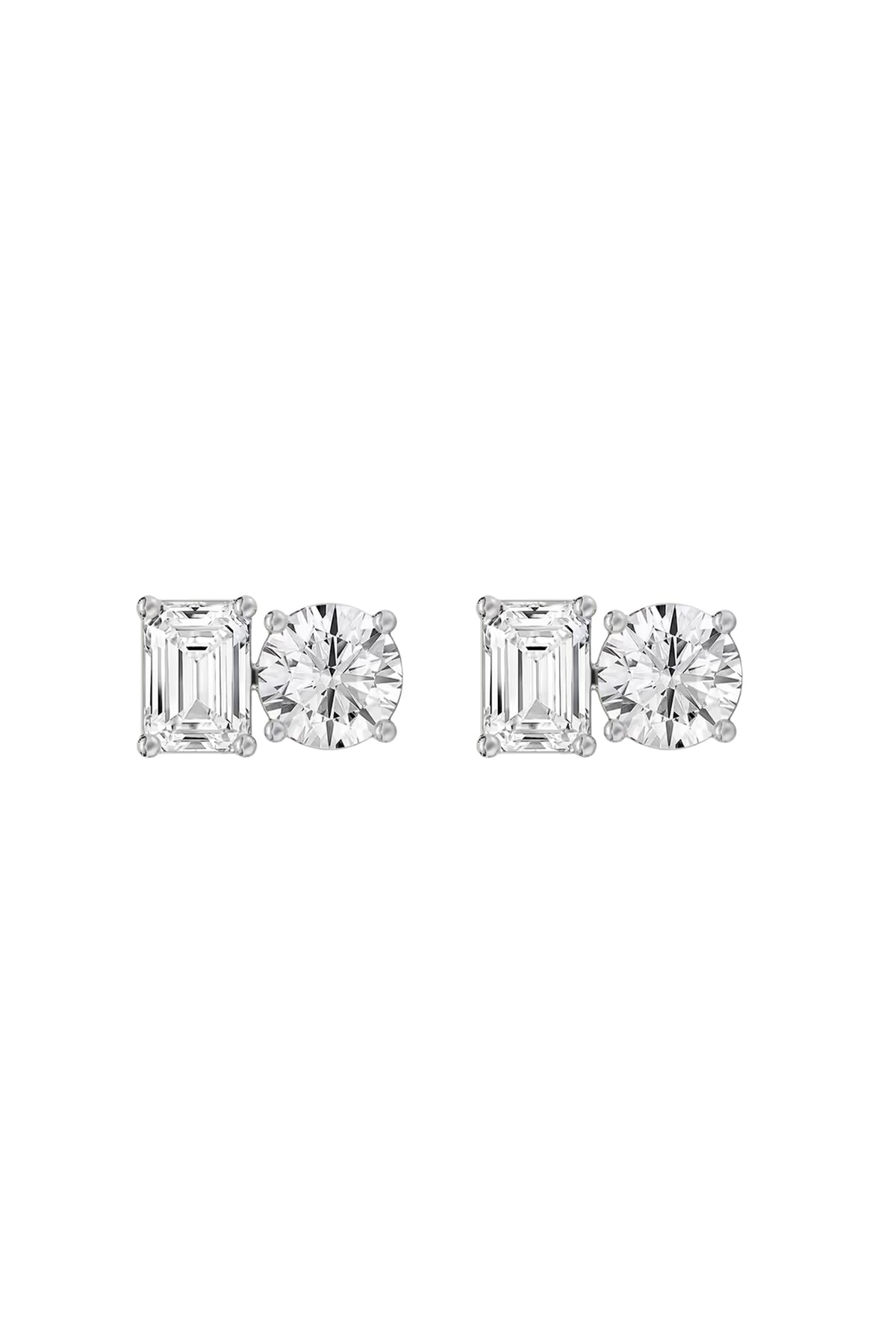 Emerald Cut & Round Solitaire Stud Earrings