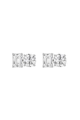 Emerald Cut & Round Solitaire Stud Earrings