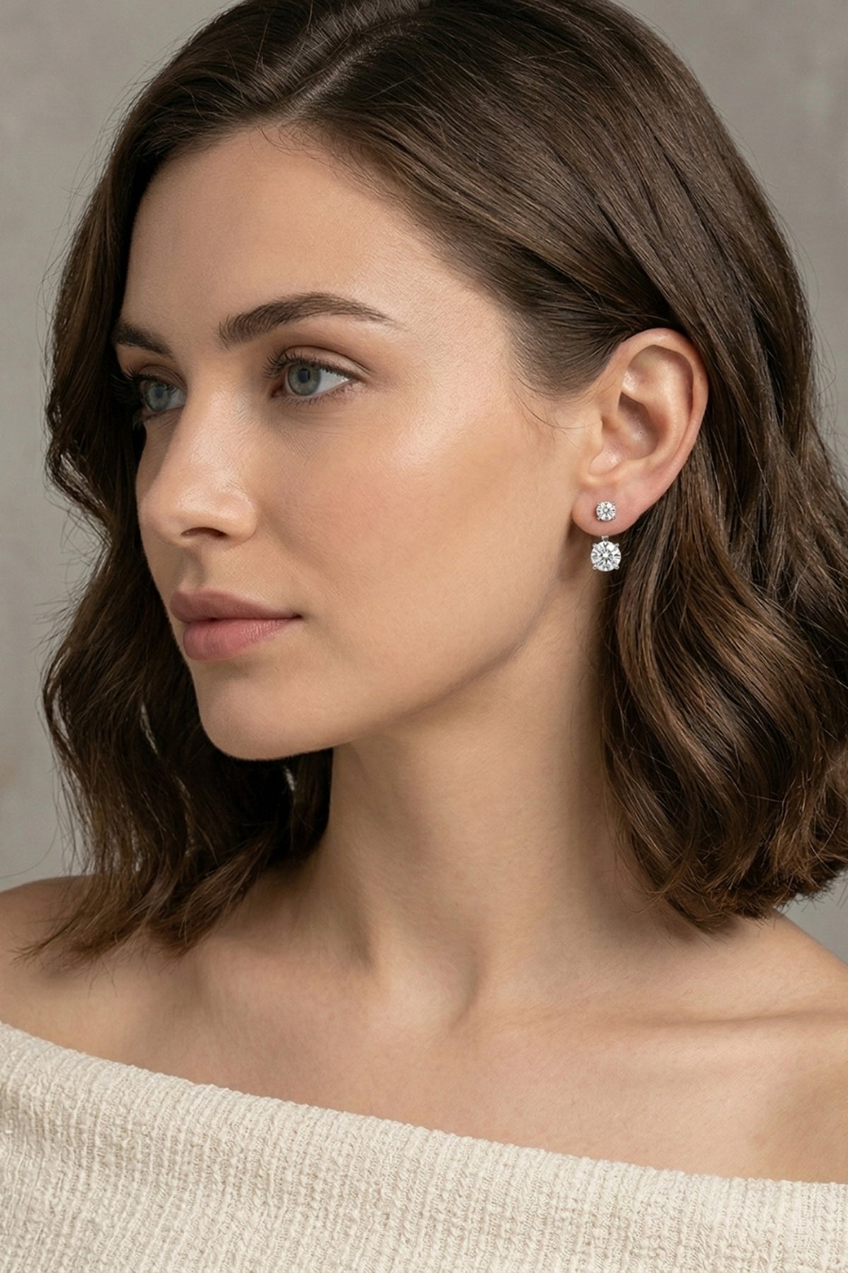 Round Detachable Solitaire Stud Earrings