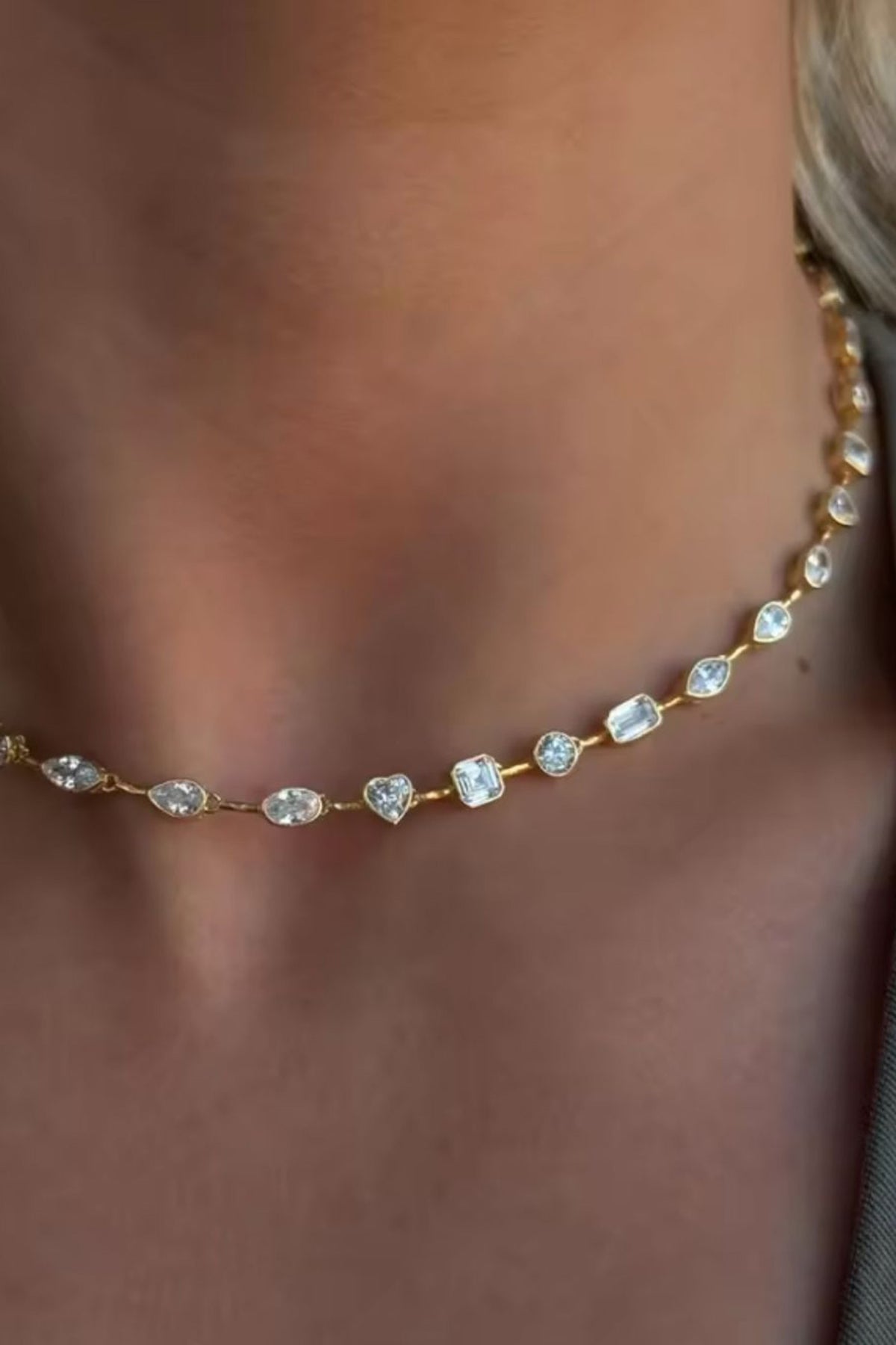 Heart & Emerald Crystal Tennis Necklace