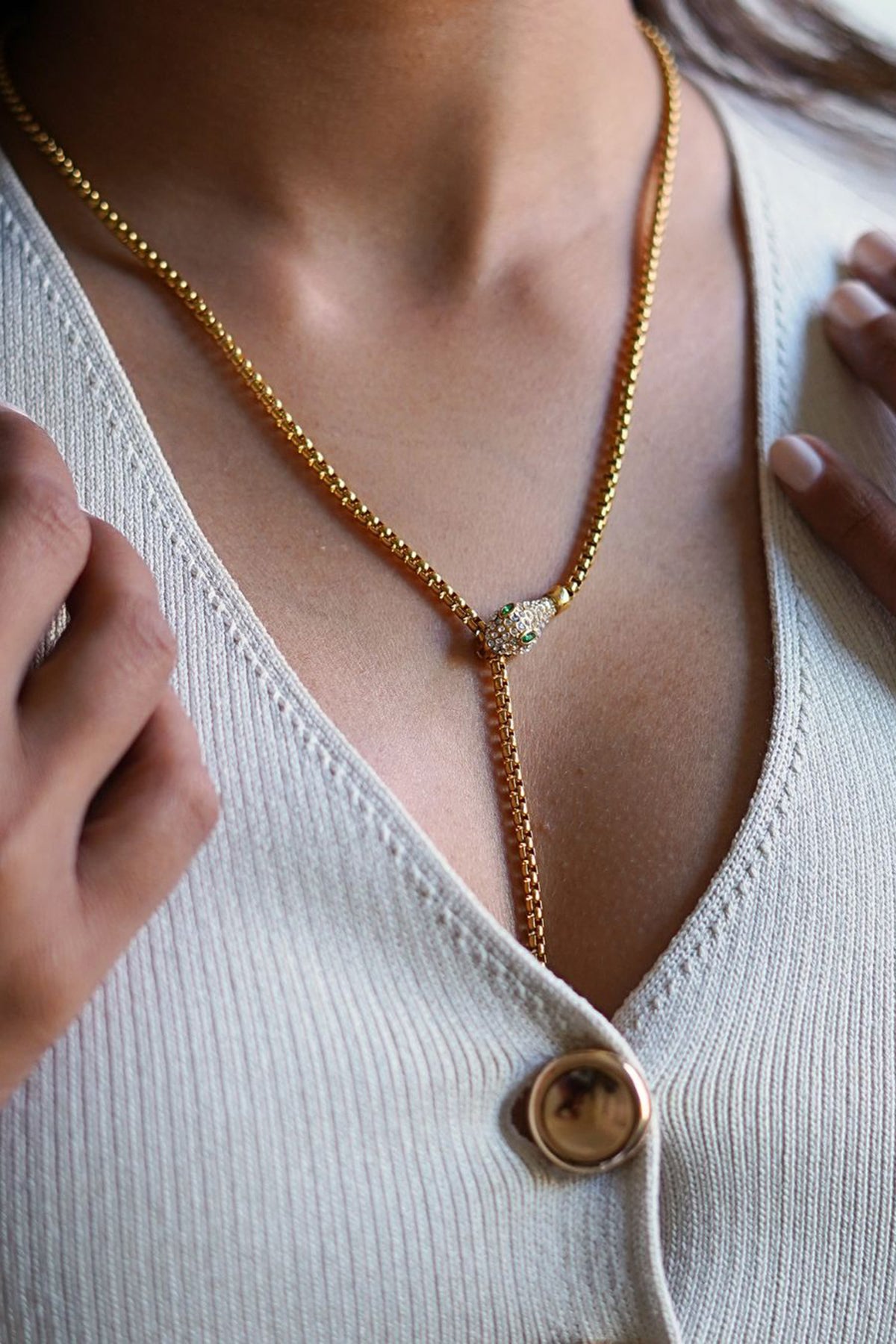 Ophira Crystal Gold Lariat Necklace