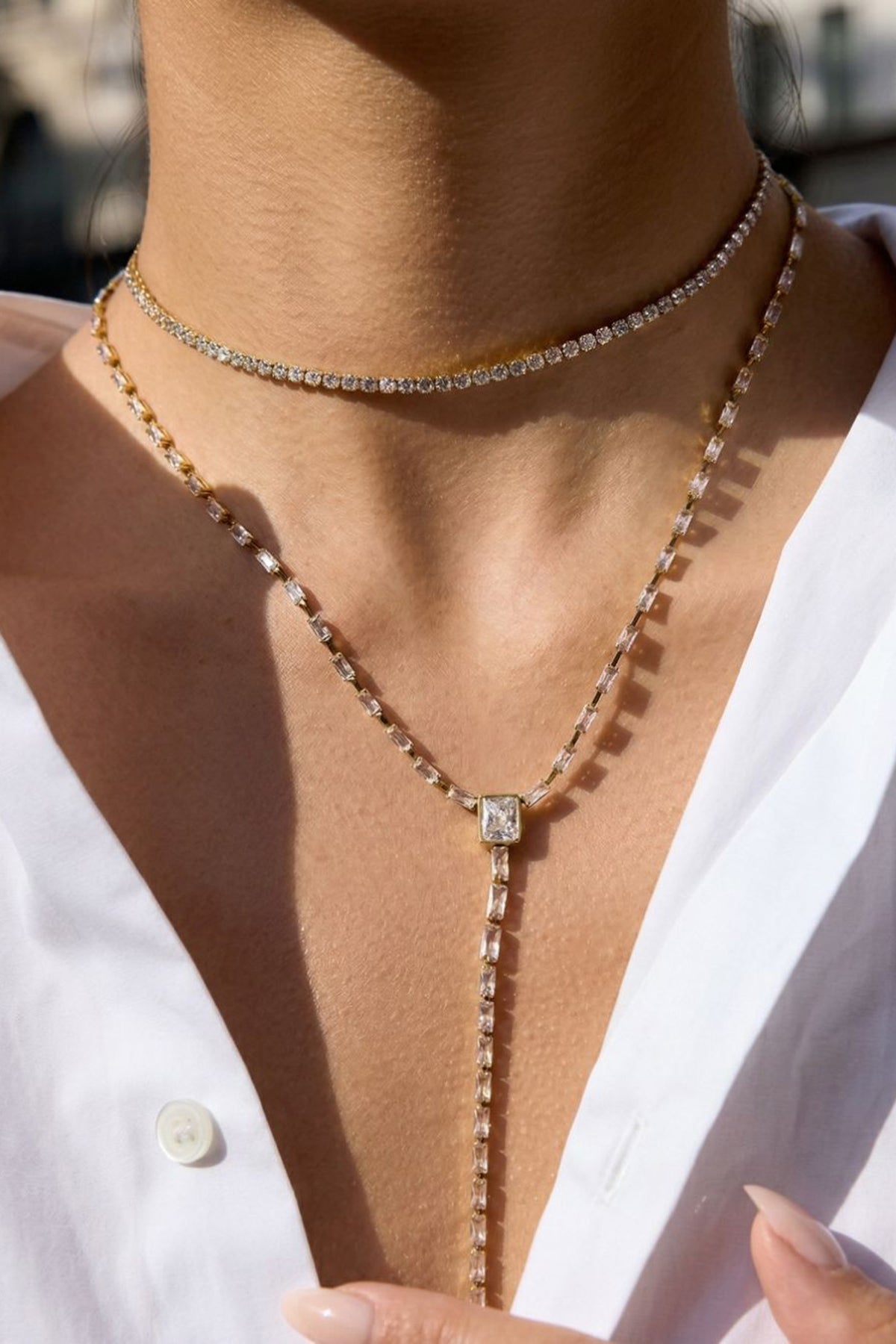 Lustre Line Crystal Tennis Drop Necklace