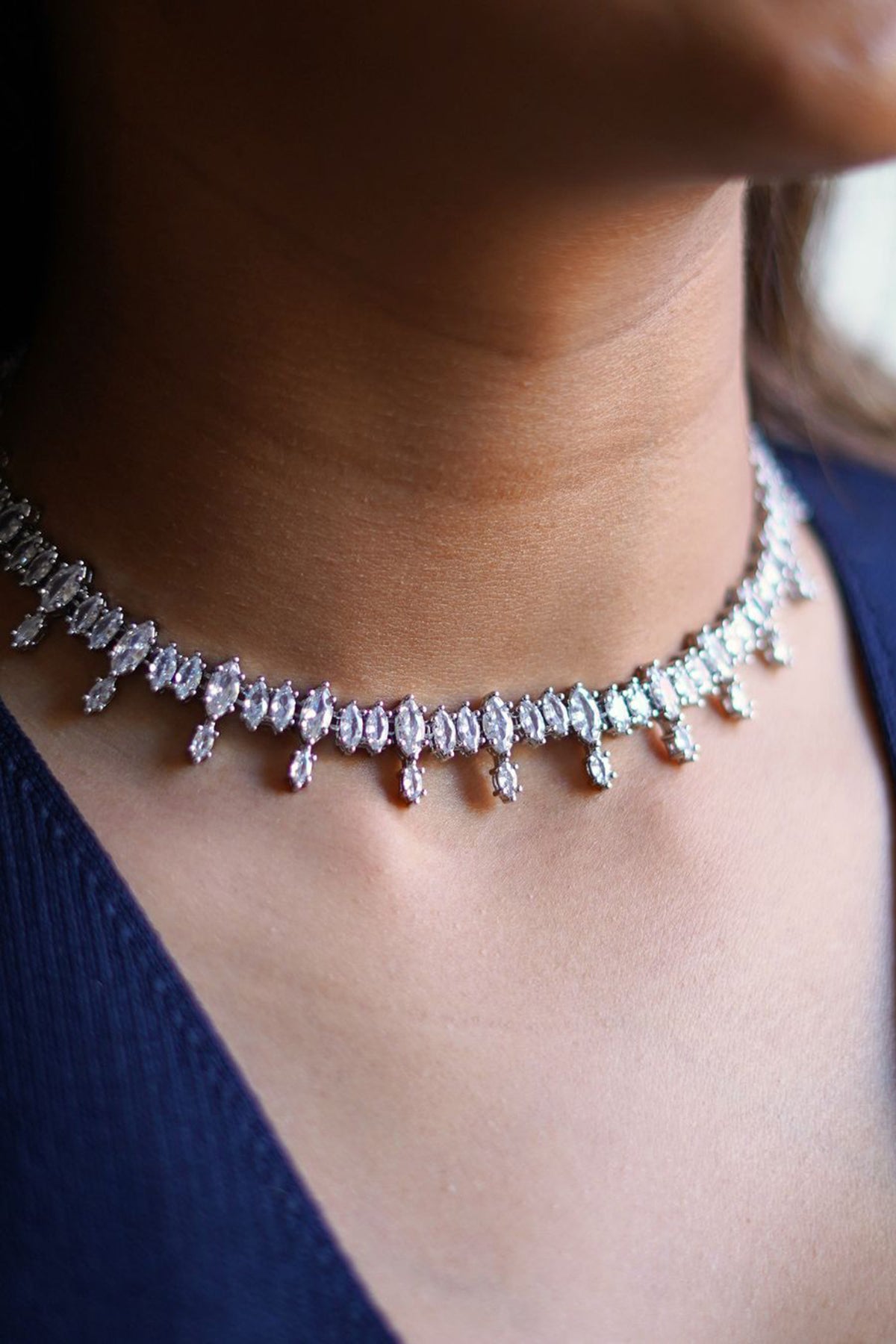 Lustre Drop Silver Crystal Necklace