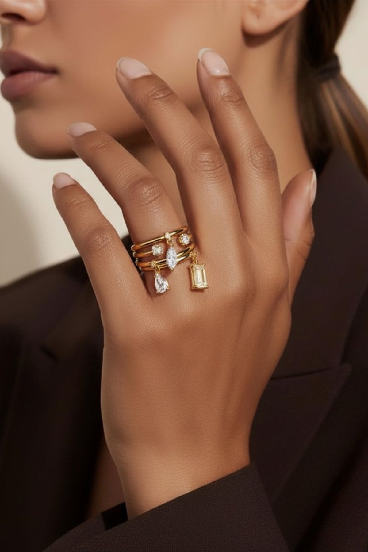 Lunelle Gold Crystal Stack Ring