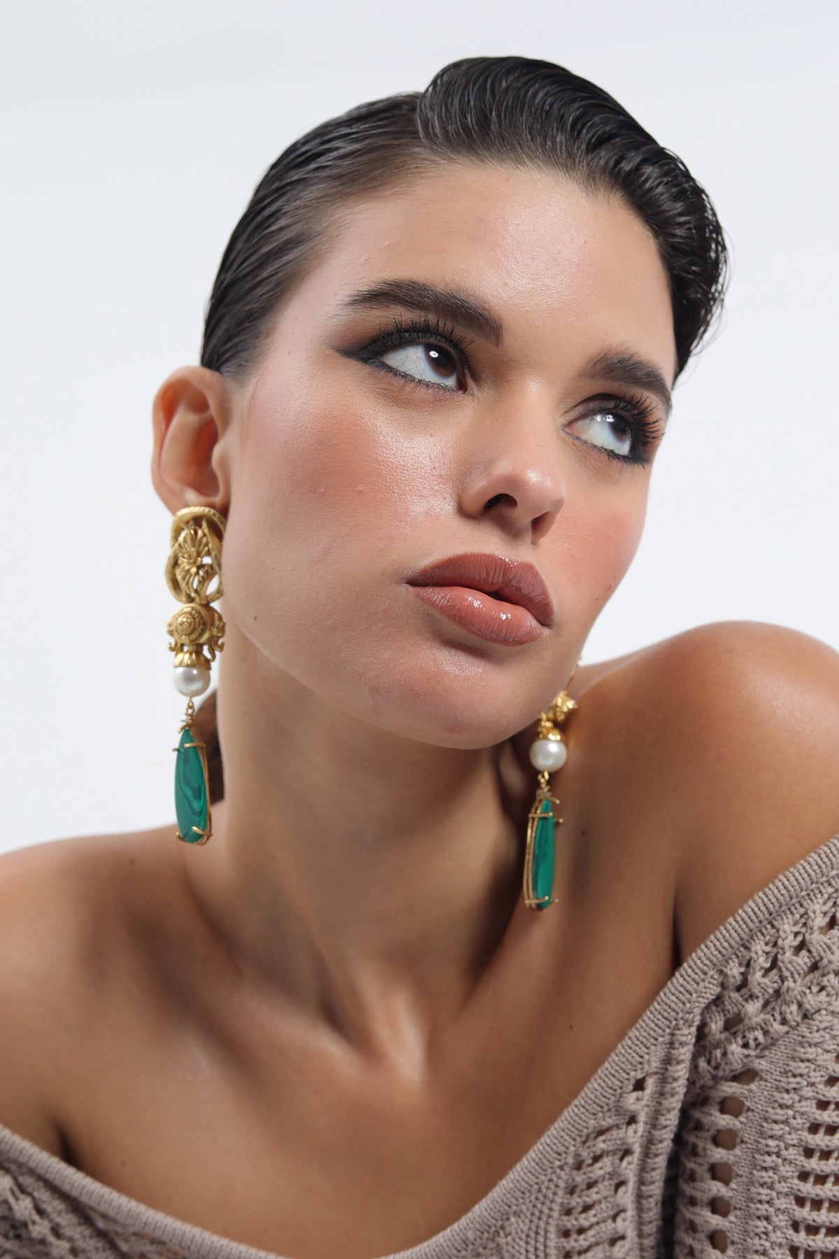 Baroque Pearl & Malachite Drop Earrings