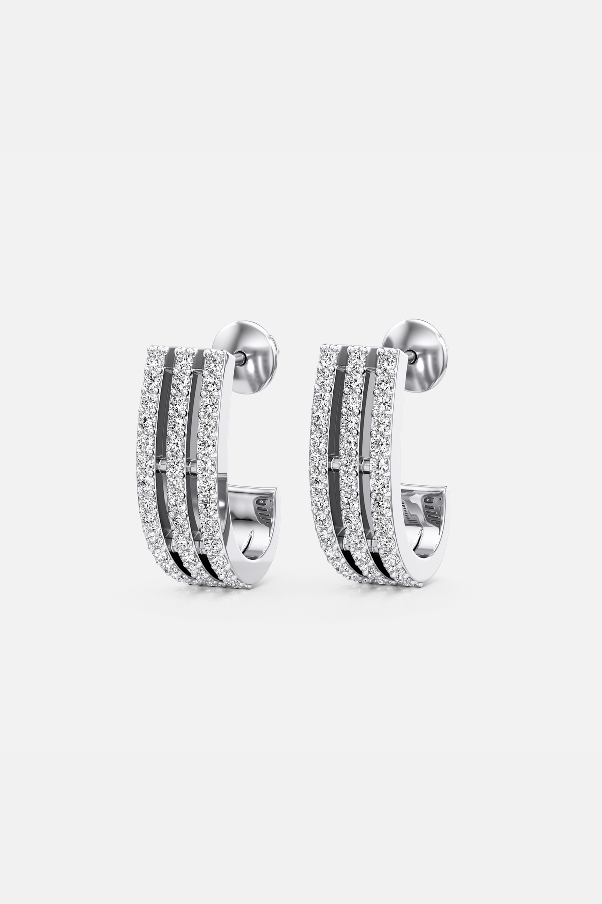 Tri-Pavé Silver Hoop Earrings