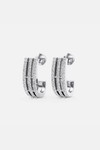 Tri-Pavé Silver Hoop Earrings