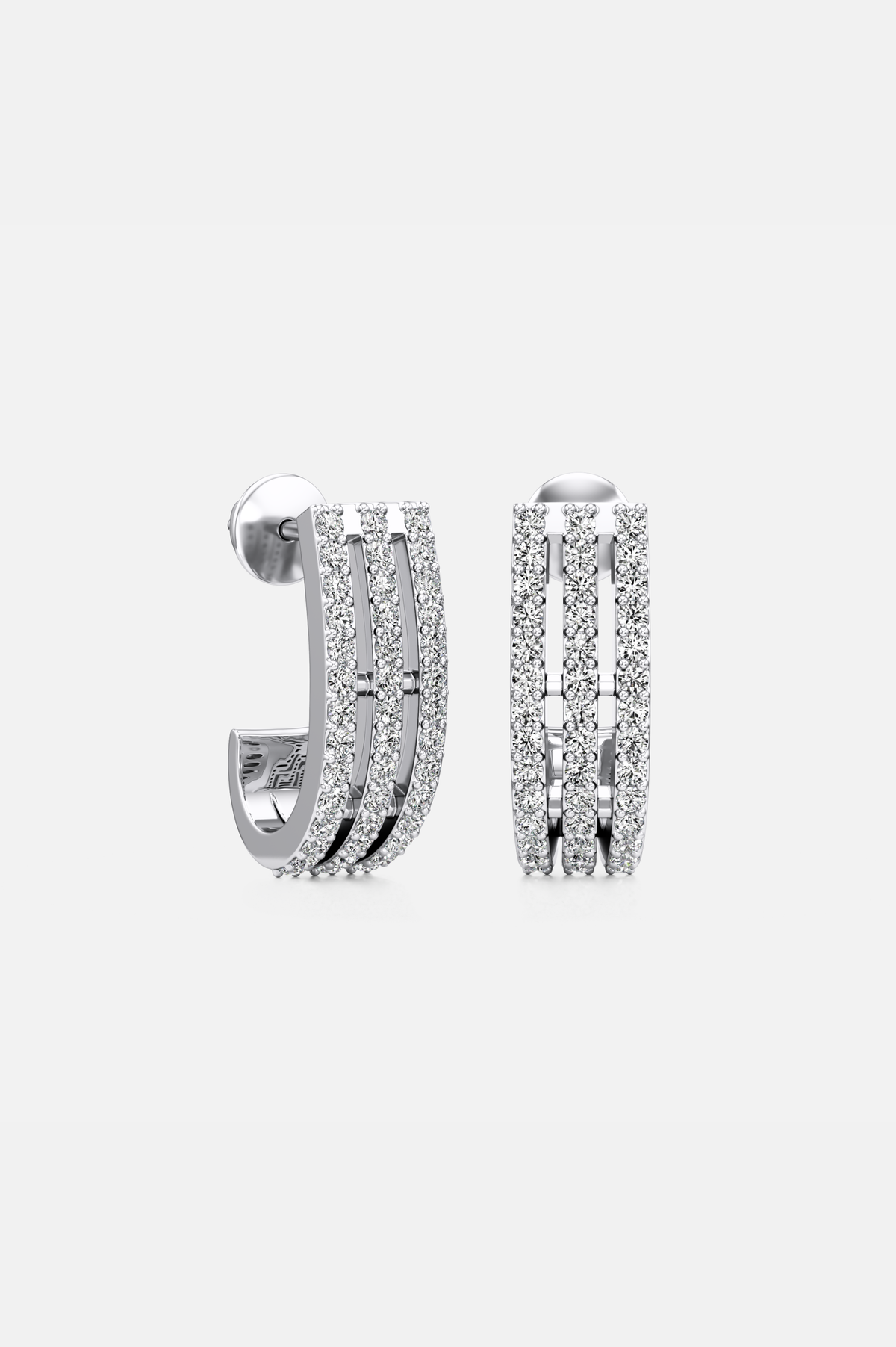 Tri-Pavé Silver Hoop Earrings