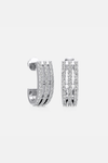 Tri-Pavé Silver Hoop Earrings