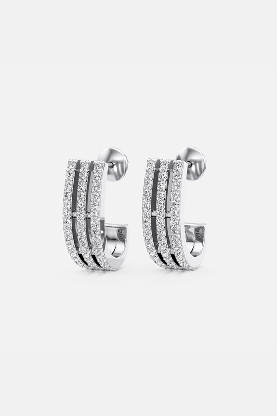 Tri-Pavé Silver Hoop Earrings