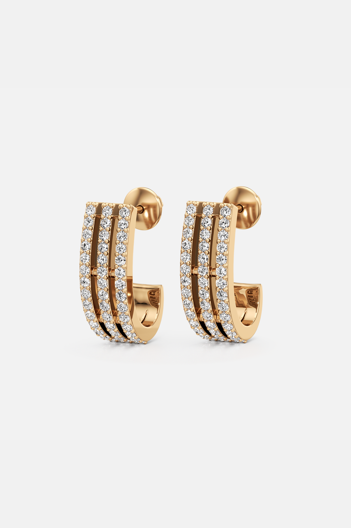 Tri-Pavé Golden Hoop Earrings
