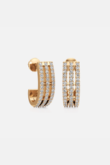 Tri-Pavé Golden Hoop Earrings
