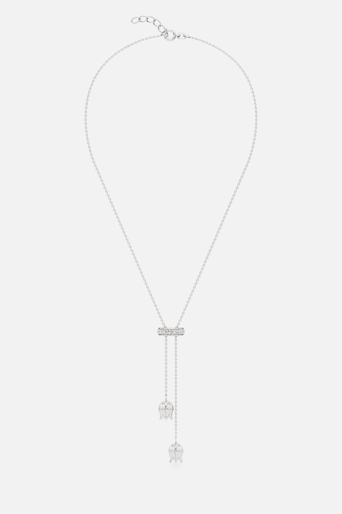 Tulip Drop Lariat Silver Necklace