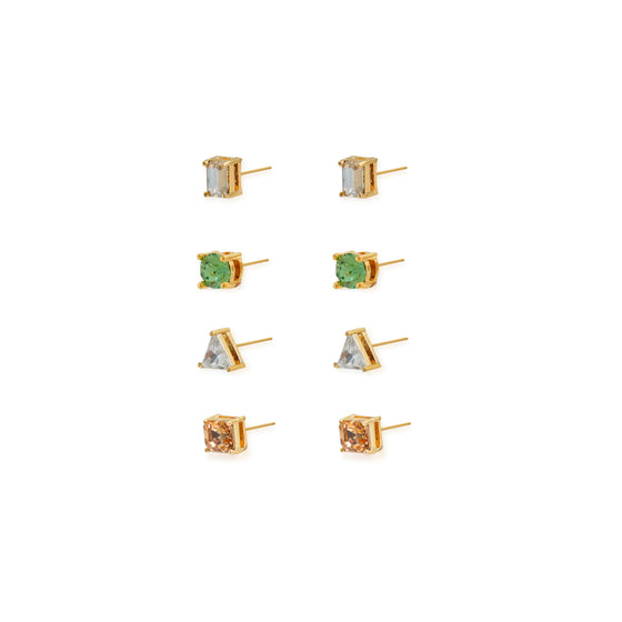 Multi-Shape Crystal Stud Earring Set