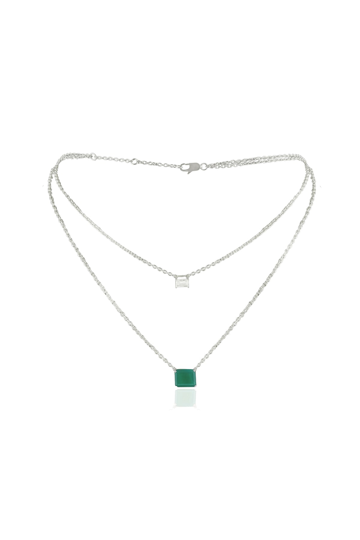 Gold Modern CZ & Green Stone Necklace