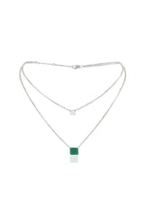 Gold Modern CZ & Green Stone Necklace