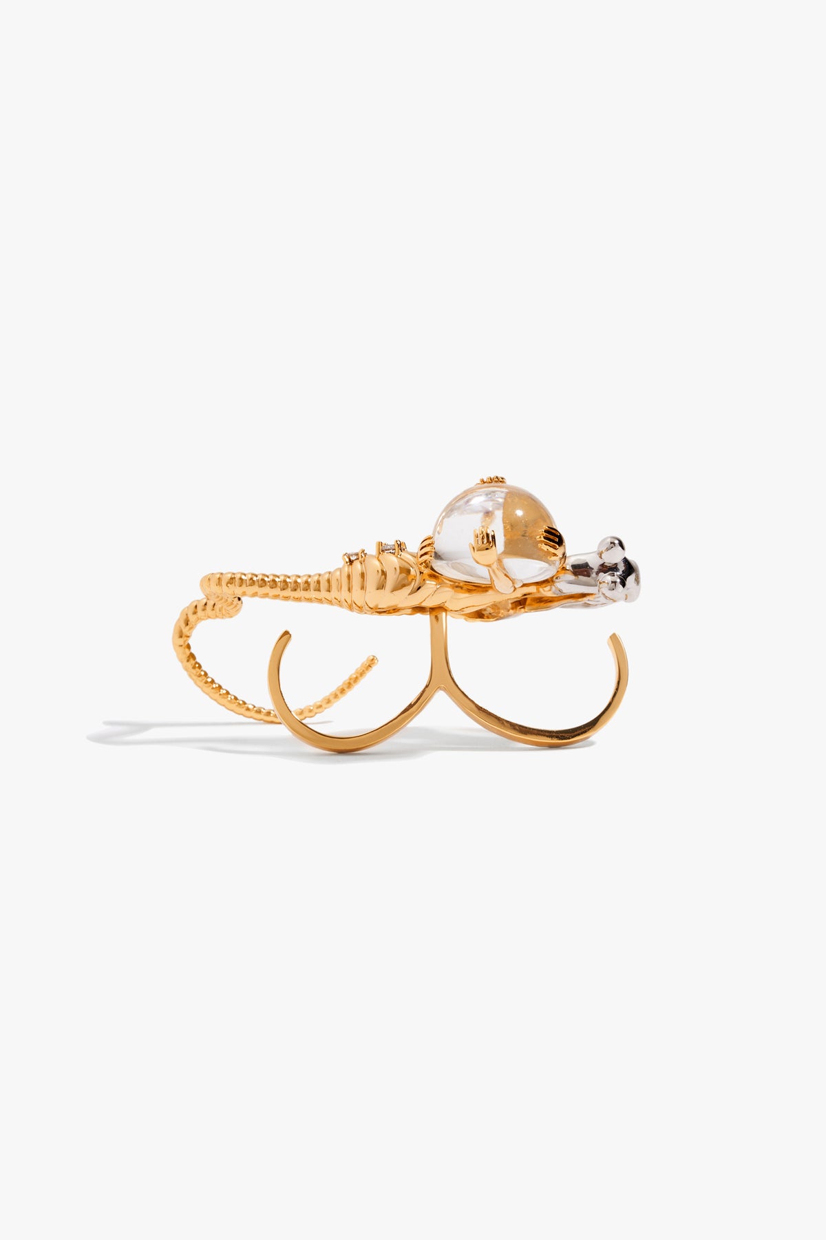 Gold Plated Dual Tone Sculptural Sphere Statement Ring