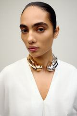 Gold Plated Dual Halo Torque Choker Necklace