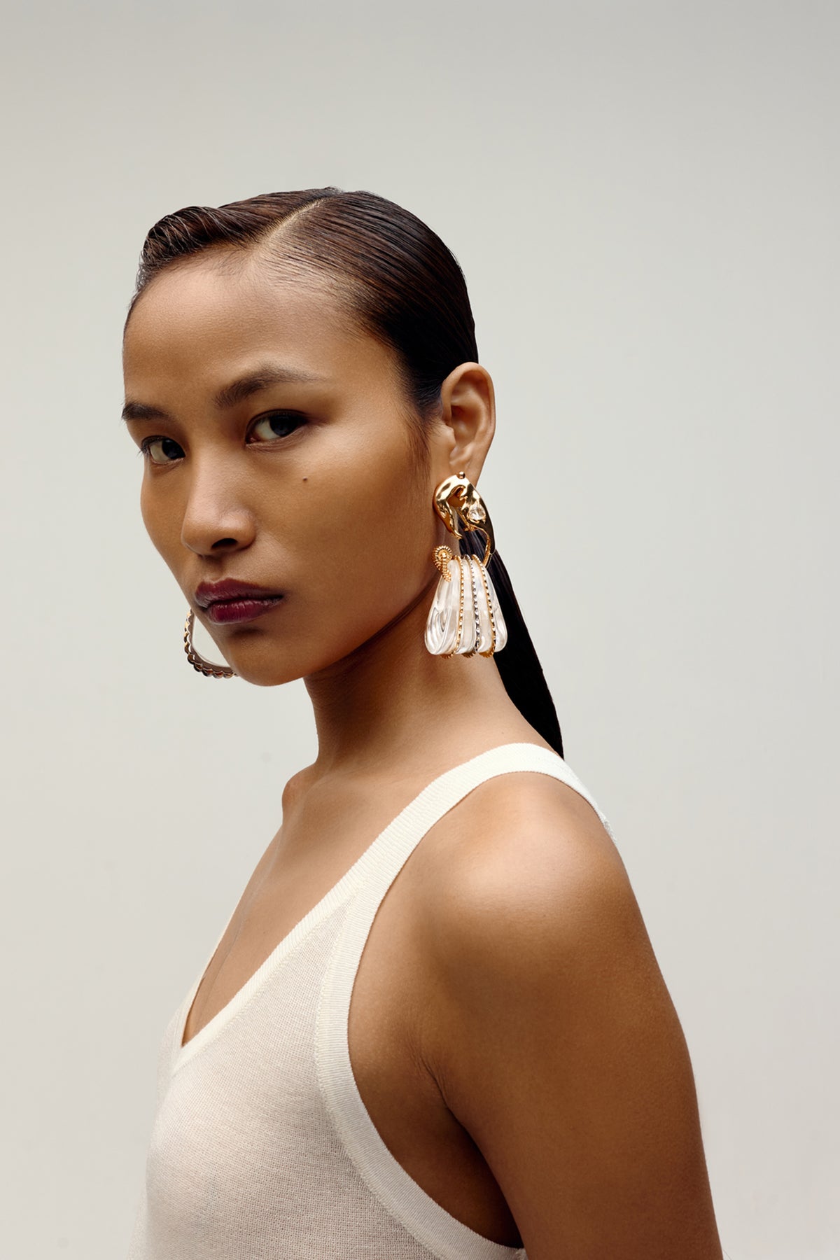 Dual Tone Gold Plated Geometric Drop Earrings
