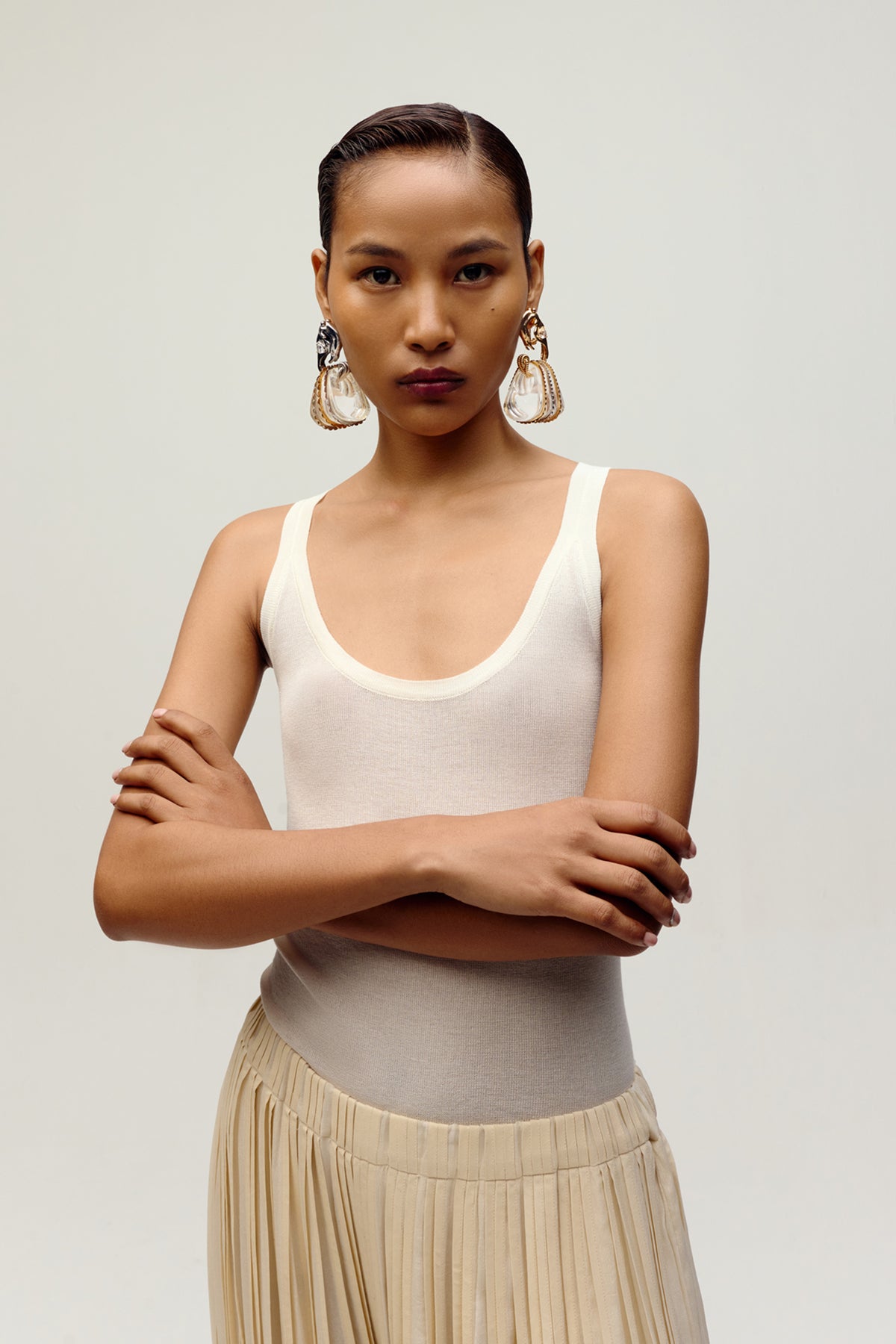 Dual Tone Gold Plated Geometric Drop Earrings